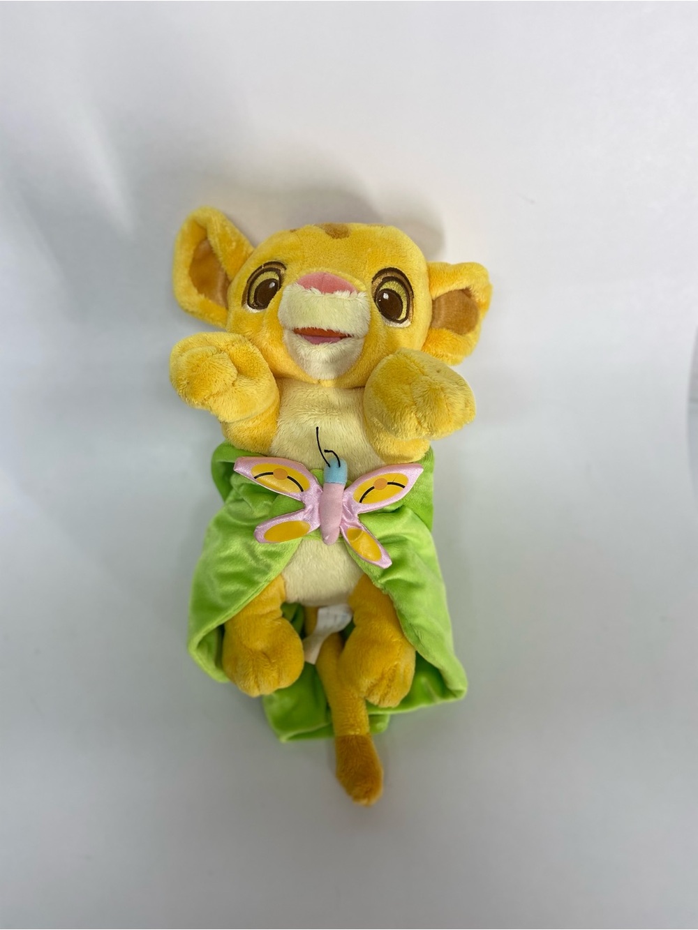 Disney Babies The Lion King Baby Simba Plush In Green Leaf Blanket Butterfly Toy
